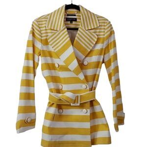 Jones New York Women's Striped Trench Coat Yellow M Double-Breasted